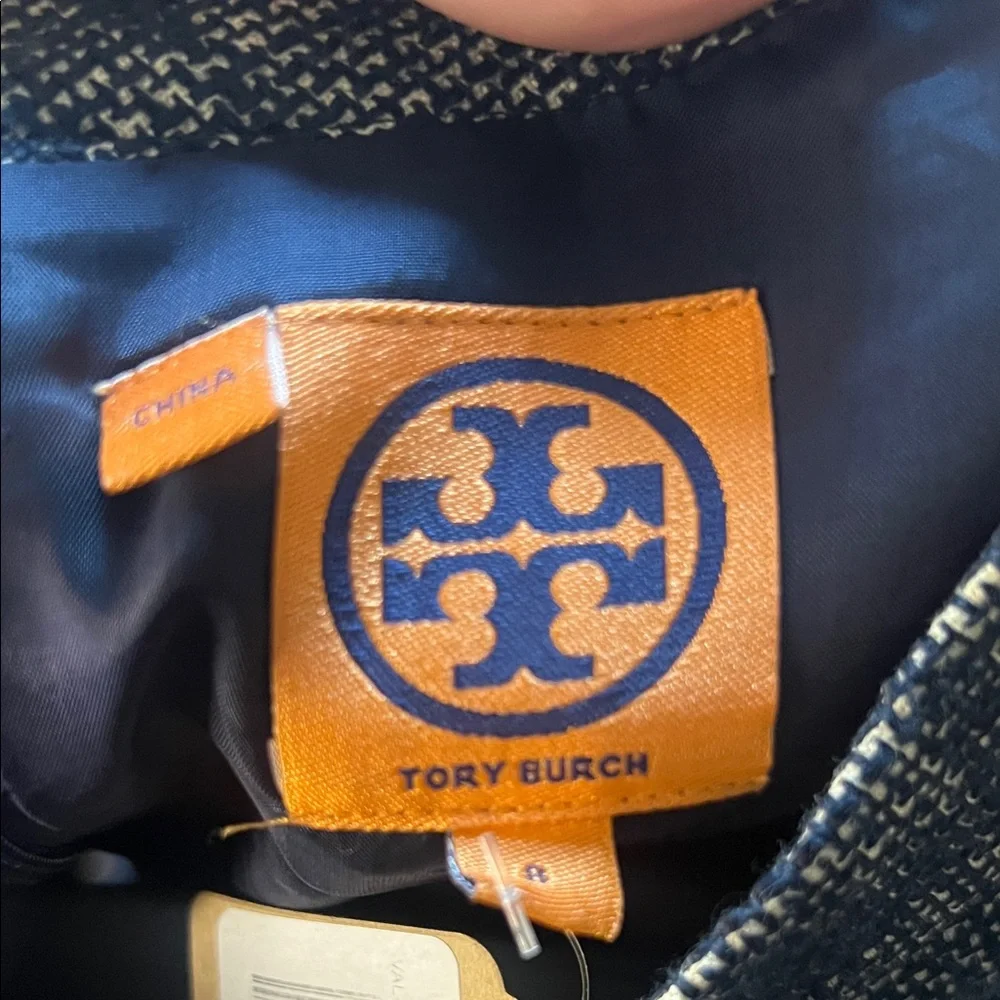 Tory Burch Navy & Ivory Tweed Short Sleeve Classic Work Dress Size 8